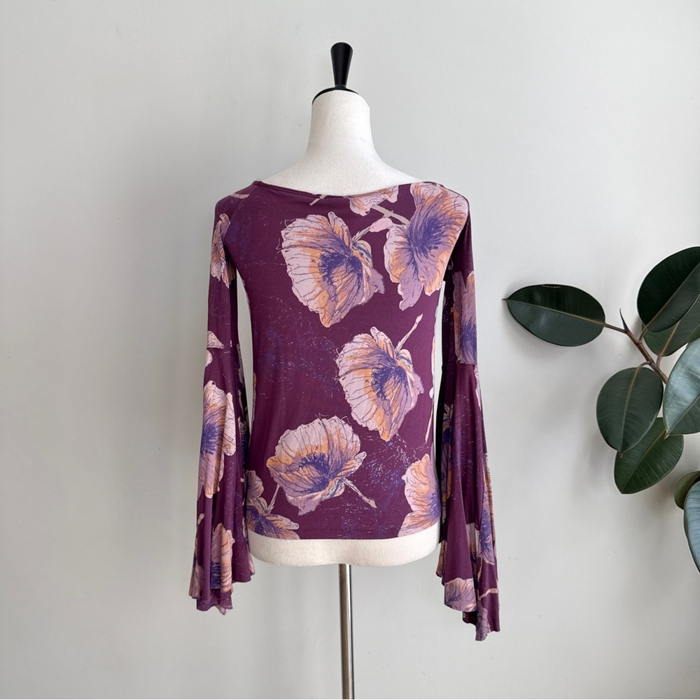Free People Birds of Paradise Bell Sleeve Top M - Picture 7 of 8